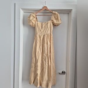 Reformation Marella Linen Dress In Sunshine Check Size 4 BNWT